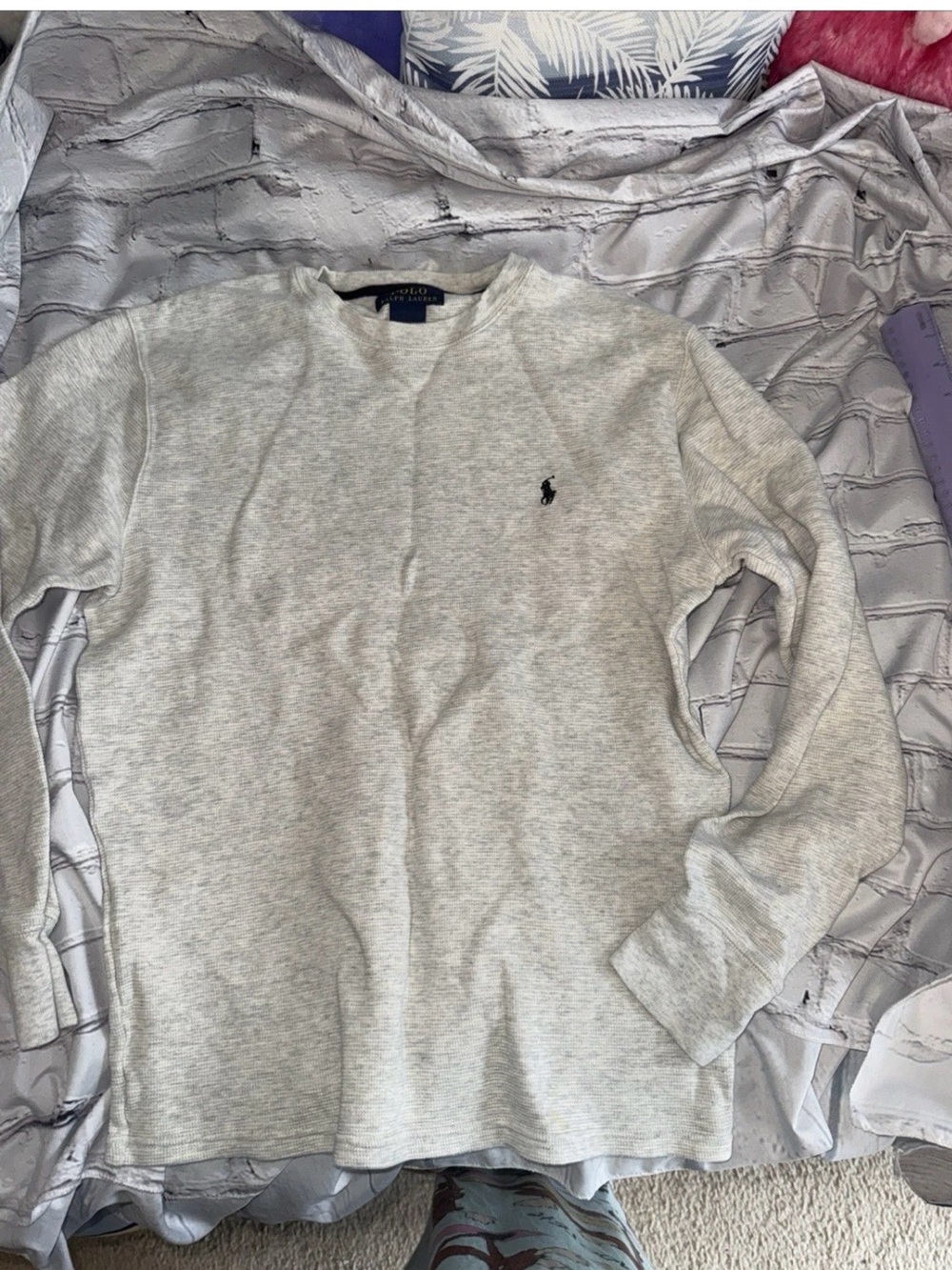 Polo Ralph Lauren Long Sleeve Mens M Gray Pullover Crewneck Blue Pony